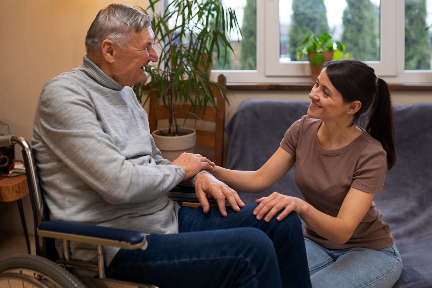 Caregiver supporting an elderly veteran with personalized in-home care services in Fulton County, GA
