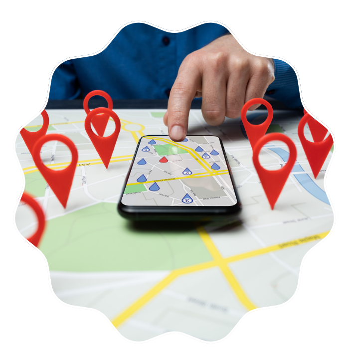 Map navigation graphic representing private in-home care service areas across Fulton County, GA