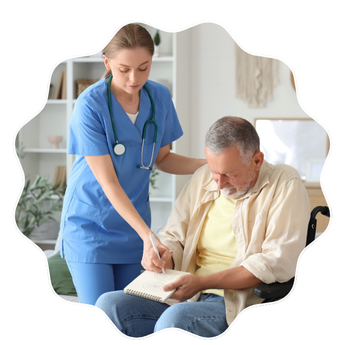 Caregiver assisting a senior man with mobility support and Parkinson’s care services in Fulton County, GA